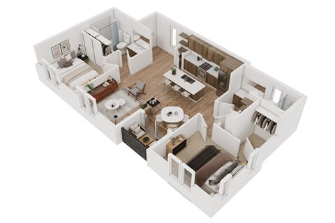 Floor plan for 2 beds, 2 baths, 1045 sqft